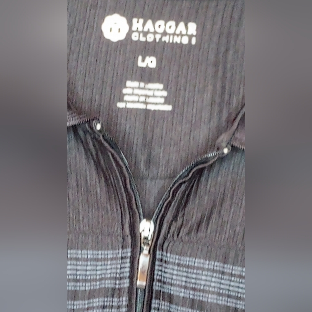 Haggard Men's Golf Shirt Black Long Sleeve Pullover 3/4 Zip Striped Texture L - Picture 2 of 11